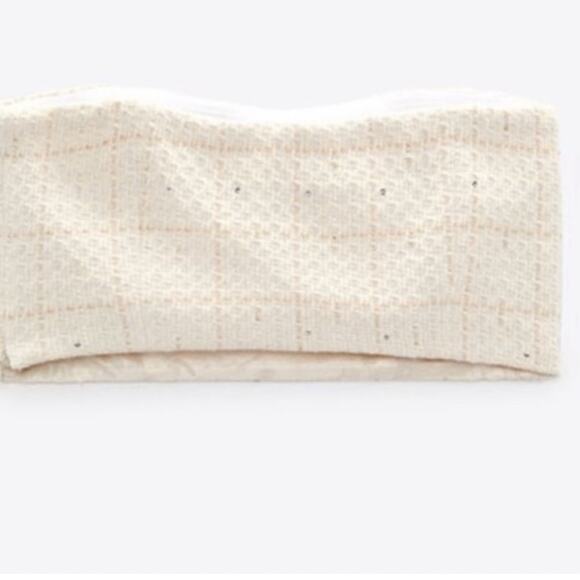 ZARA Cream /White Cropped top with straight neckline. Textured Strapless Top - Picture 9 of 9